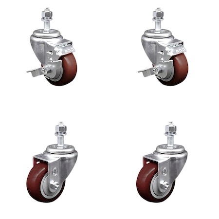 Service Caster 3 Inch SS Maroon Polyurethane Swivel 1/2 Inch Threaded Stem Caster Brake SCC, 2PK SSTS20S314-PPUB-MRN-TLB-121315-2-S-2